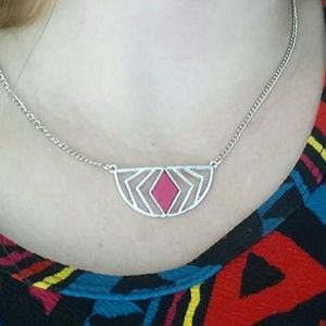 Pink diamond silver tone necklace